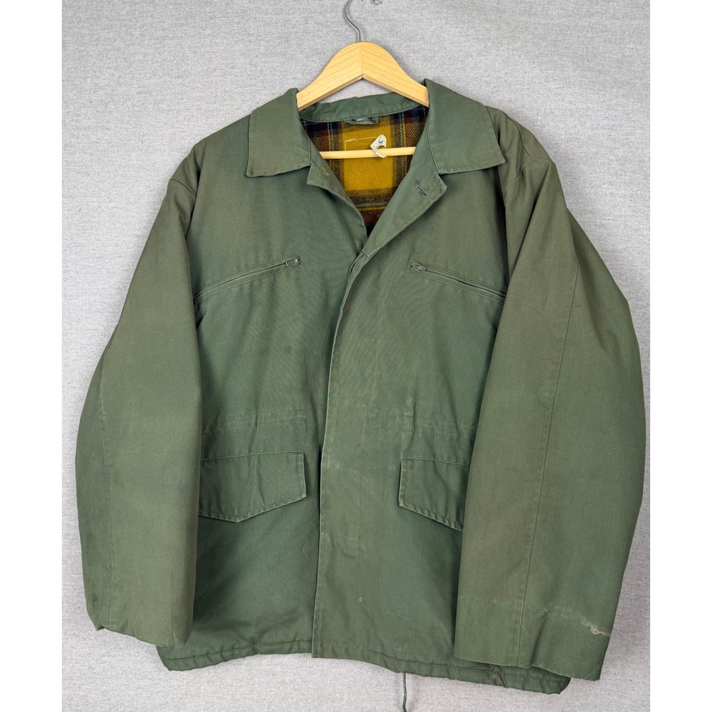Vintage 50s 60s French Chore Jacket Olive Green Hunting Flannel Lined